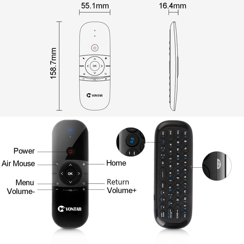 VONTAR 057 45 Keys Wireless Air Mouse Infrared Remote Control Learning Function Air Mouse with Gyroscope for Windows Android TV Box PC