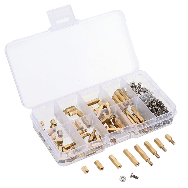 Suleve M3BH9 180Pcs M3 Male-Female Brass Hex Column Standoff Support Spacer Pillar Stainless Steel Screws Nuts for PCB Board