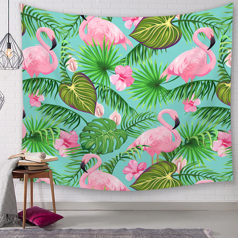 Flamingo Tapestry Wall Blanket Plants Flower Polyester Tablecloth Wall Hanging Table Runner Home