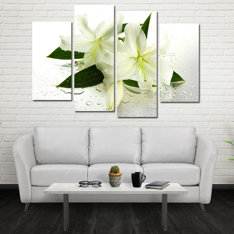 Miico Hand Painted Four Combination Decorative Paintings Botanic Lily Flower Wall Art For Home Decoration