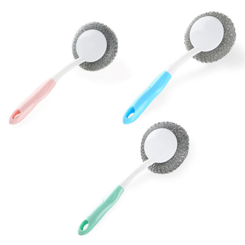 Honana Kitchen Durable Cleaning Tool Steel Wool Long Handle Cooking Pot Pan Basin Cleaning Brush