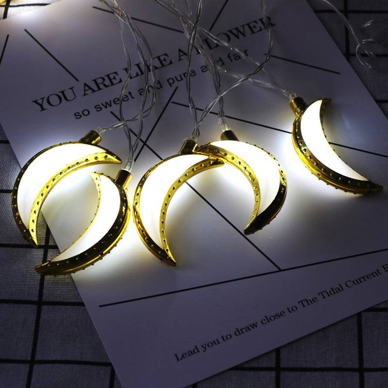 10PCS Golden Moon Shape Eid Ramadan LED String Light Lamp  Islamic Indoor Home Party Decor