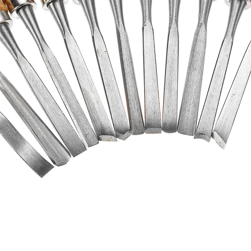 12Pcs Wood Carving Chisel Set Carbon Steel Woodworking Rolling Pouch
