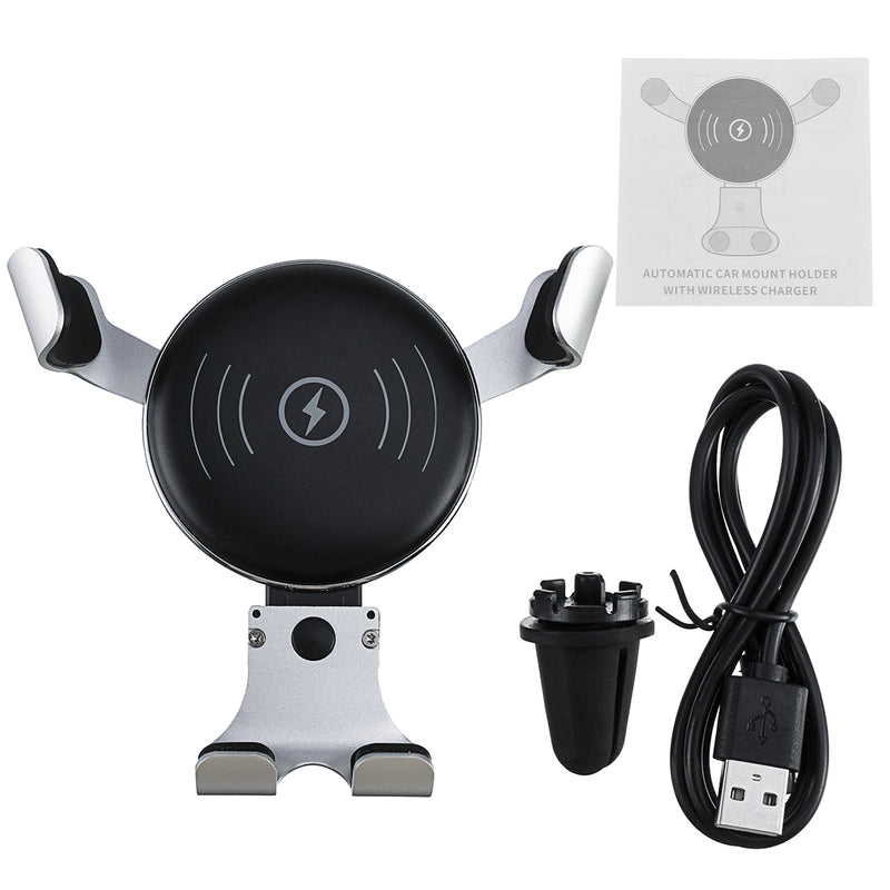 Double Coils 10w Qi Wireless Charger Gravity Linkage Automatic Lock Air Vent Car Phone Holder for 4.0-6.0 Inch Smart Phone