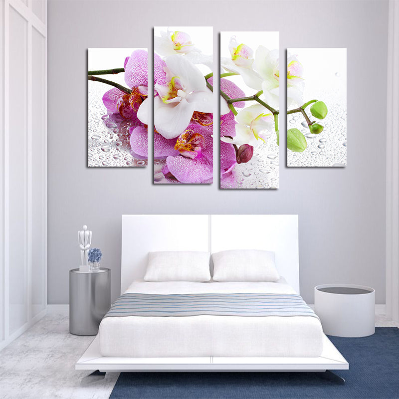 Miico Hand Painted Four Combination Decorative Paintings Botanic Phalaenopsis Wall Art For Home Decoration