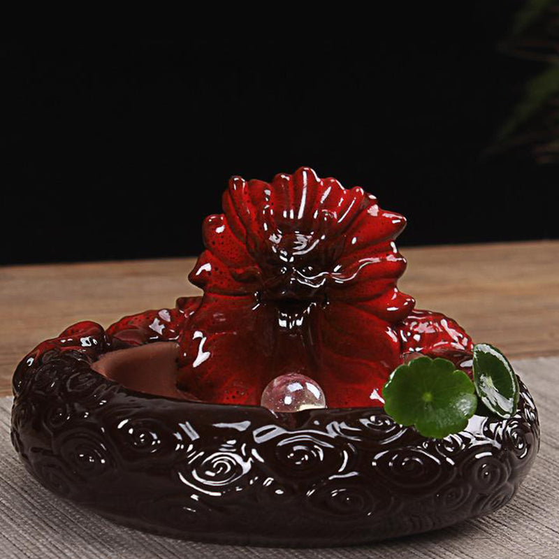 Ceramic Dragon Backflow Incense Cone Burner Incense Holder Ashtray Fragrant Censer w/ Clear Bead Decor