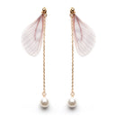 Sweet Chiffon Wings Asymmetric Artificial Pearl Women Earrings