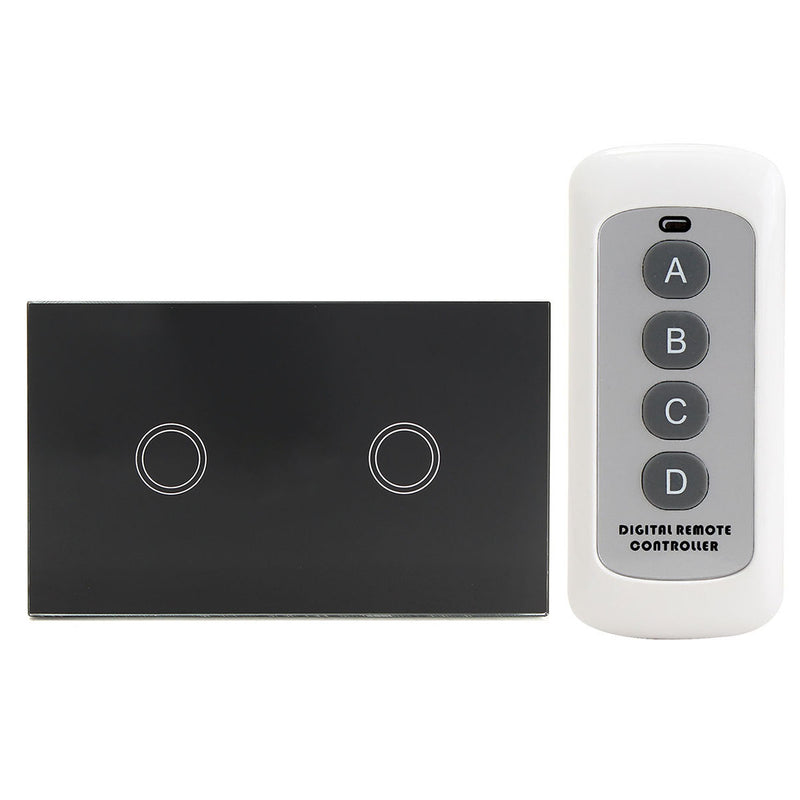 1 Way 2 Gang Crystal Glass Remote Panel Touch LED Light Switch Controller With Remote Control