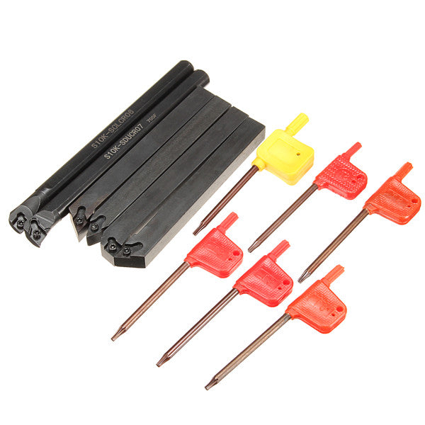 6Pcs 10mm Shank Lathe Indexable Boring Bar Turning Tool Holder Set