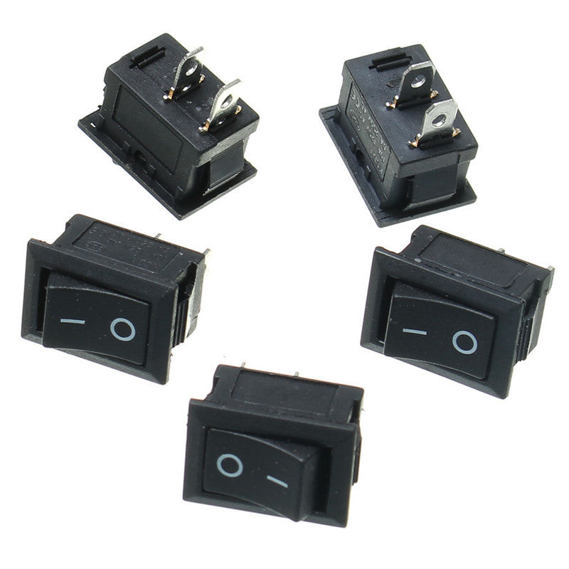 5pcs Black Push Button Mini Switch 6A-10A 110V 250V KCD1-101 2Pin Snap-in On/Off Rocker Switch