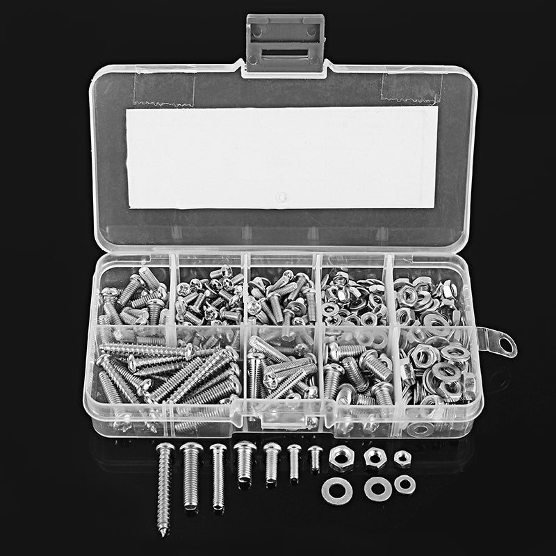 Suleve MXSP4 M3/M4/M5 Stainless Steel Phillips Round Head Screws Nuts Washers Assortment Kit 250g