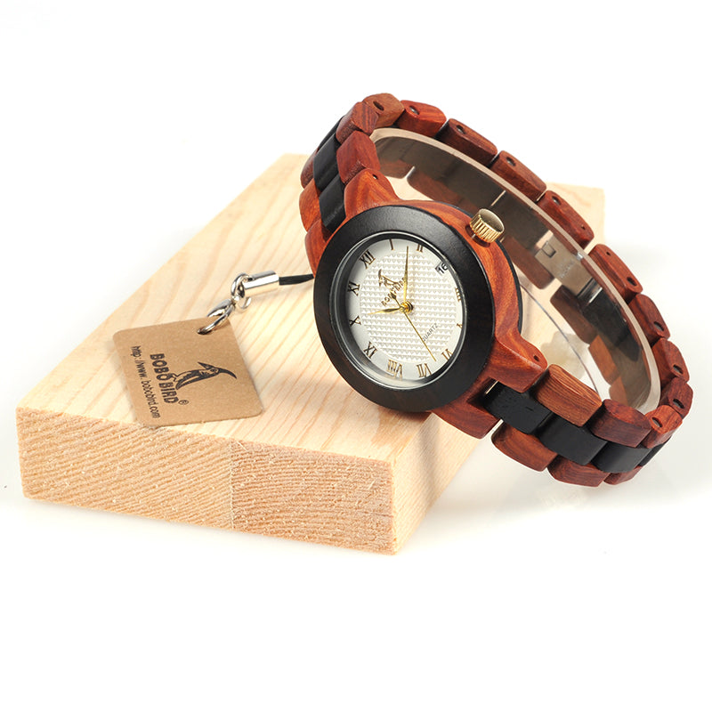 BOBO BIRD M19 Roman Number Date Display Women Wrist Watch Wooden Quartz Watch