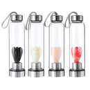 Natural Rock Quartz Crystal Point Healing Angel Statue Glass Elixir Water Bottle