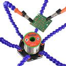 Six Arms Solder Iron Stand Holder Third Hand Soldering PCB Fixture Tool Helping Hands with Magnifier Mini LED Flashlight USB Charge