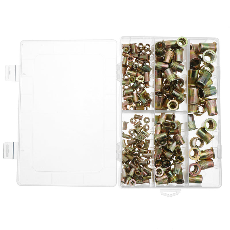 210pcs Zinc Plated Rivet Nut Mixed Metric Rivnut Threaded Flat Head Insert Rivetnut