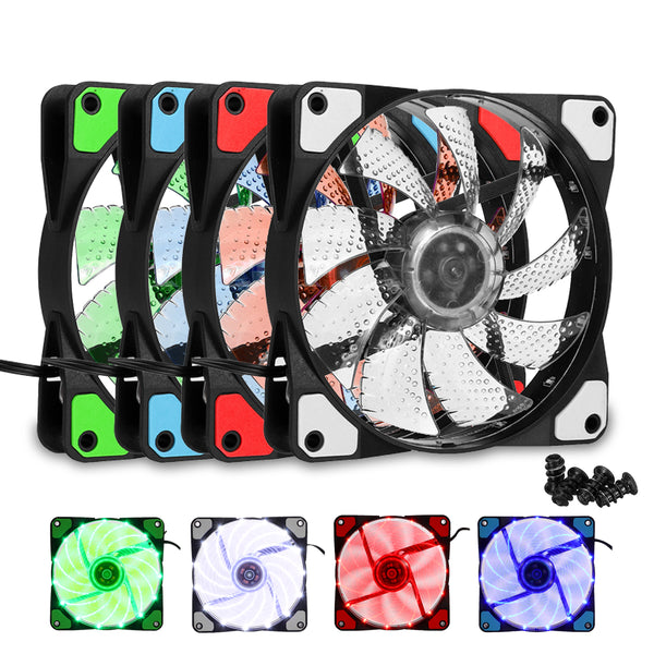 120mm PC Computer Case Fan Ultra Silent 15 LED Lights Cooler Cooling Heatsink