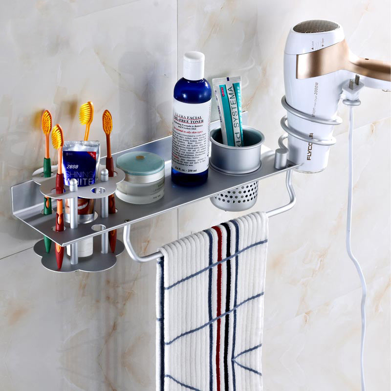 KCASA BR-32 Bathroom Wall Mount Hanging Storage Rack with Hair Towel Holder and Toothbrush Shelves