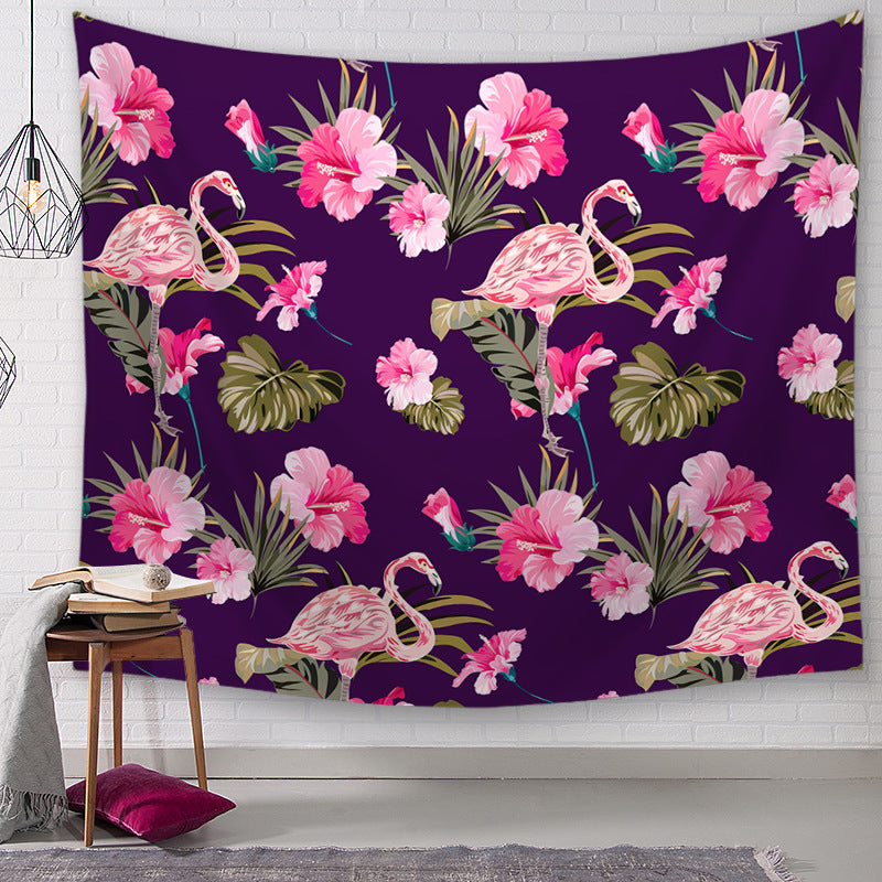 Flamingo Tapestry Wall Blanket Plants Flower Polyester Tablecloth Wall Hanging Table Runner Home