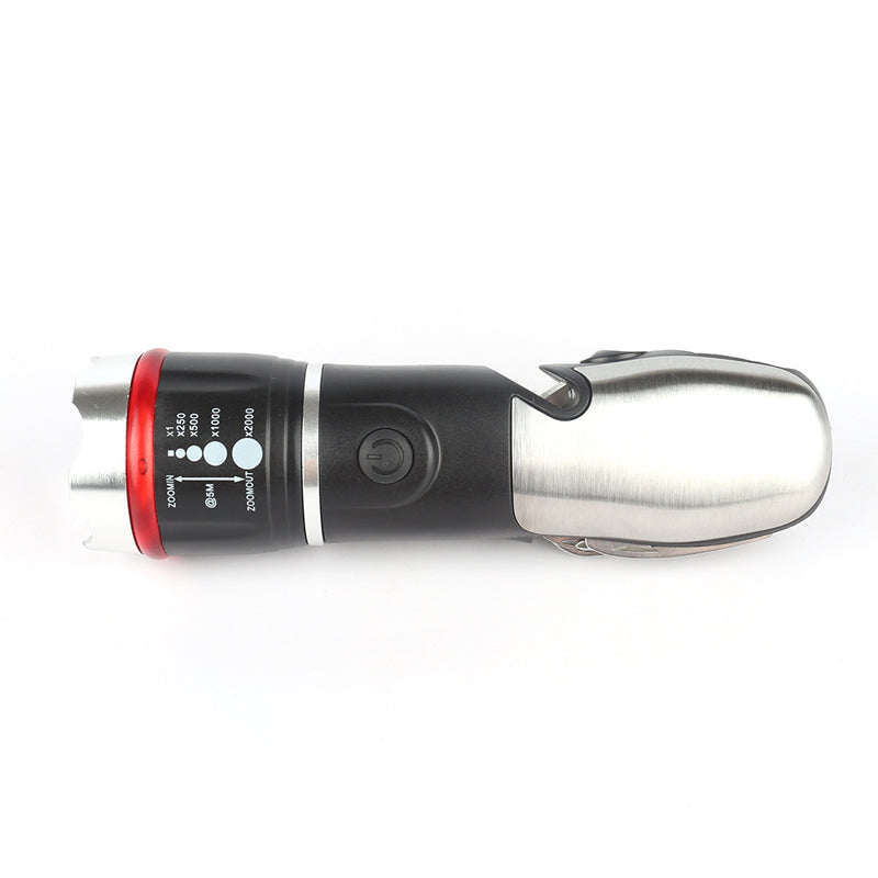 Multi-tool Flashlight 9 In 1 LED Zoomable Focus Torch With Car-Safety Hammer Screwdriver Flashlight
