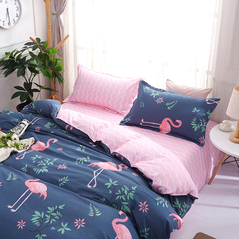 4PCS Bedclothes Polyester Print Bedding Sets Quilt Duvet Cover Pillowcase Decor