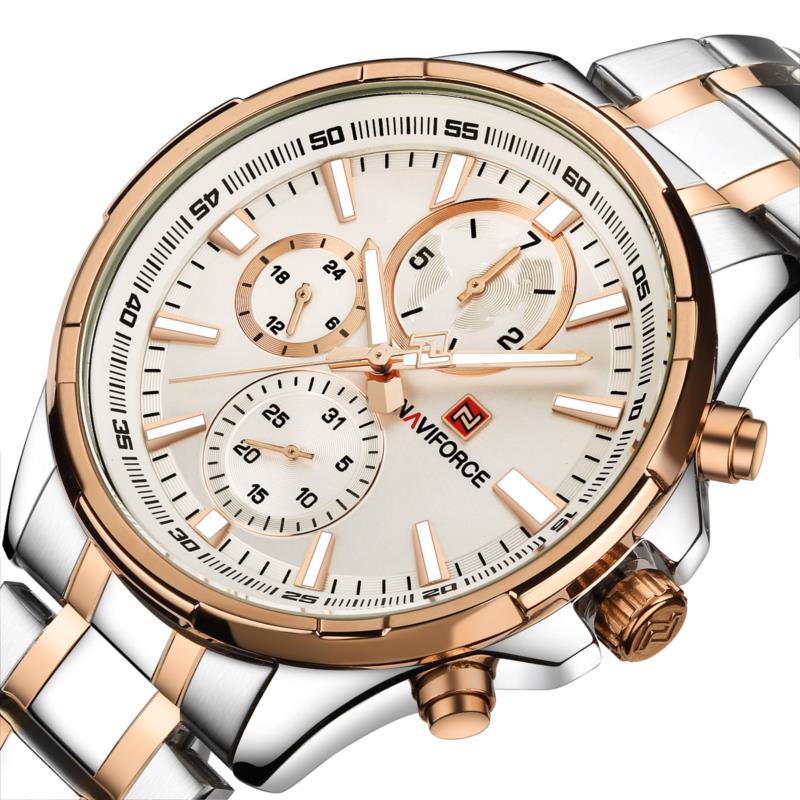 NAVIFORCE 9089 Fashion Men Quartz Watch Luxury Multifunction Stainless Steel Strap Watch