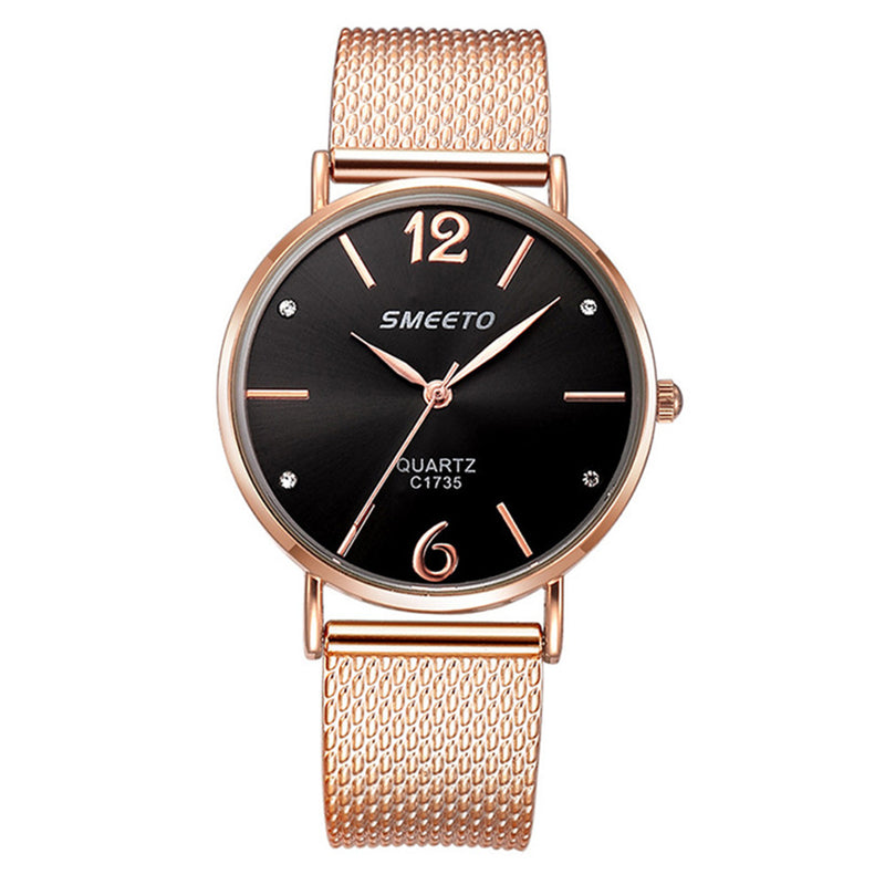 SMEETO Casual Style Women Quartz Watch Fashion Dial Stainless Steel Strap Ladies Dress Wristwatch