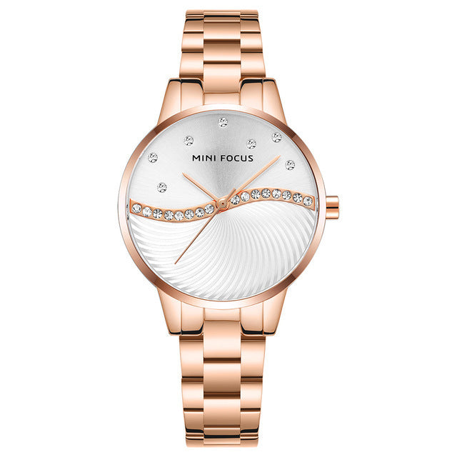 MINI FOCUS MF0263L Simple Deign Elegant Crystal Women Wrist Watch Stainless Steel Quartz Watch