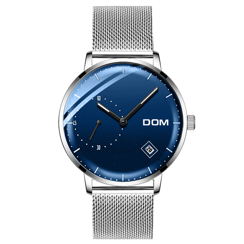 DOM M-302 Waterproof Calendar Men Wrist Watch Stainless Steel Strap Quartz Watches