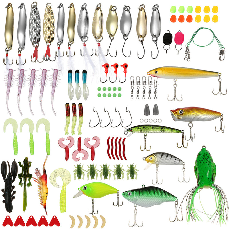 ZANLURE 106pcs All Depth Mixed Fishing Lure Sets Hard Baits/Soft Lures Fake Artificial Bait With Box