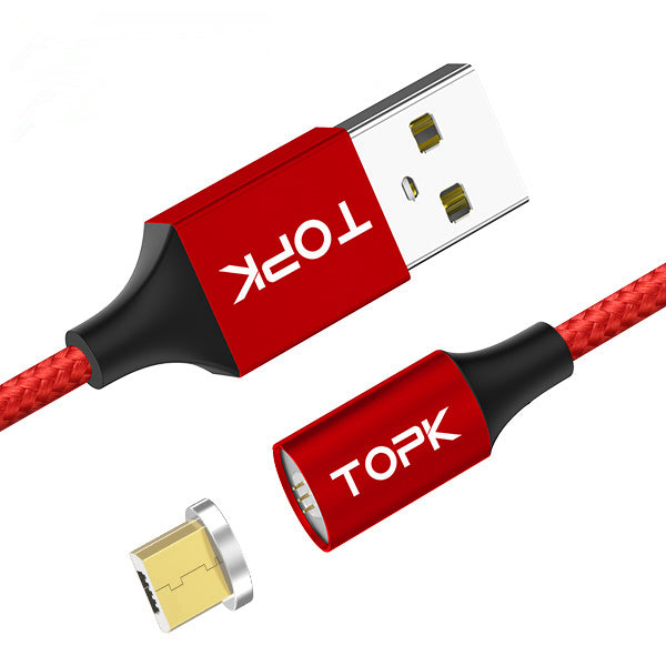 TOPK F-Mini2 2.4A Micro USB LED Magnetic Braided Fast Charging Data Cable 1M for Smart Phone