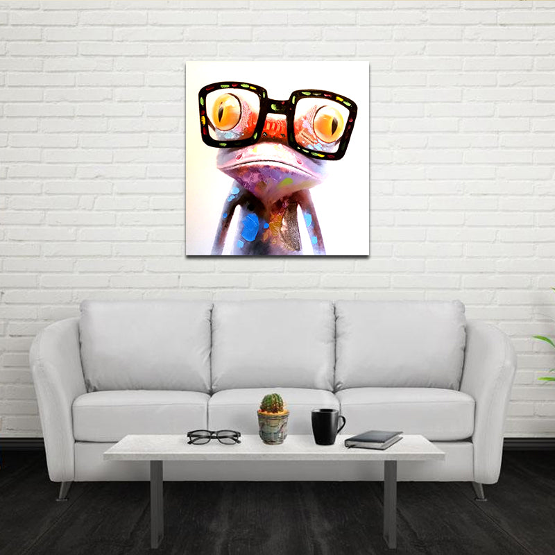 Miico Hand Painted Oil Paintings Animal Modern Art Happy Frog With Glasses On Canvas Wall Art For Home Decoration 20x20cm