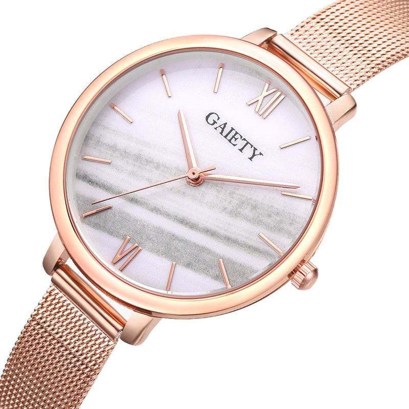 GAIETY G574 Colorful Rose Gold Steel Band Ladies Wrist Watch Ultra Thin Quartz Watch