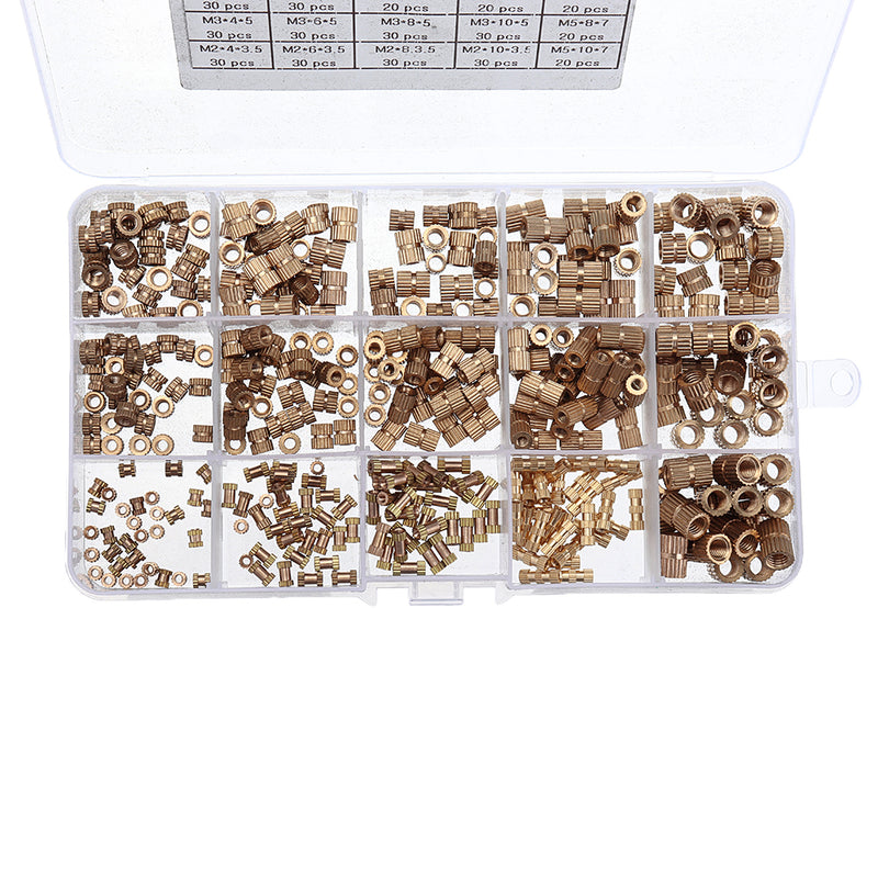 Suleve MXBN5 400Pcs M2/M3/M4/M5 Knurled Brass Round Female Thread Knurled Nuts Round Insert Embedment Nut Assortment Set