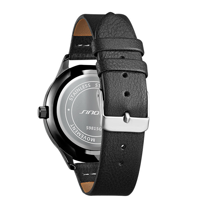 SINOBI 9815 Fashion Leather Strap Men Creative Dial Week Display 24Hour Quartz Watch
