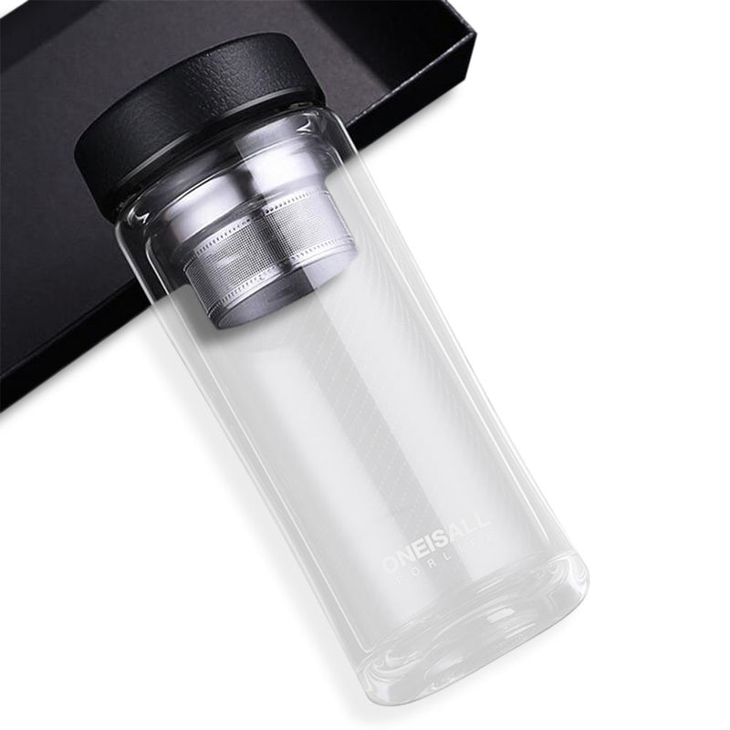 Large Capacity Glass Water Bottle Double Walled Travel Mug Portable Convenient Cup with Tea Infuser
