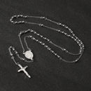 4/5/6/8mm Silver Tone Crossed Pendant Stainless Steel Bead Chain Jesus Christ Rosary Long Necklace Mens Womens Jewelry