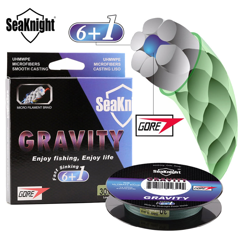 SeaKnight GRAVITY 150M 20-40LB Braided Wire Fishing Line 6+1 Strands Green Fast Sinking Line