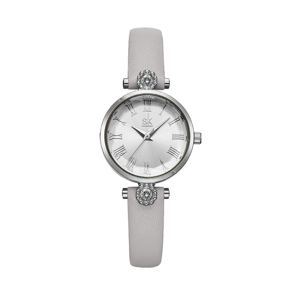 SHENGKE SK K9009 Crystal Roman Numerals Dial Leather Strap Ladies Dress Watch Women Quartz Watch
