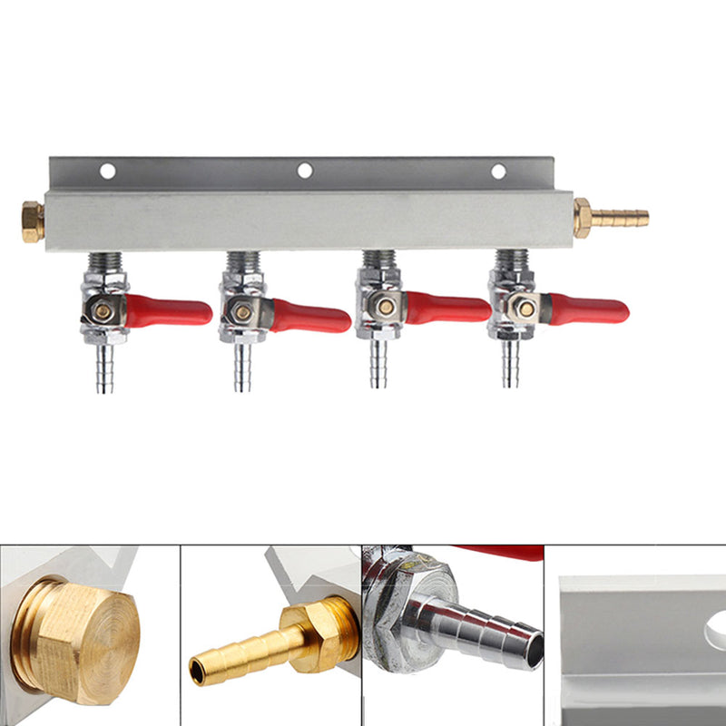 4 Way CO2 Gas Distribution Block Manifold With 7mm Hose Barb Wine Making Tools Draft Beer Dispense