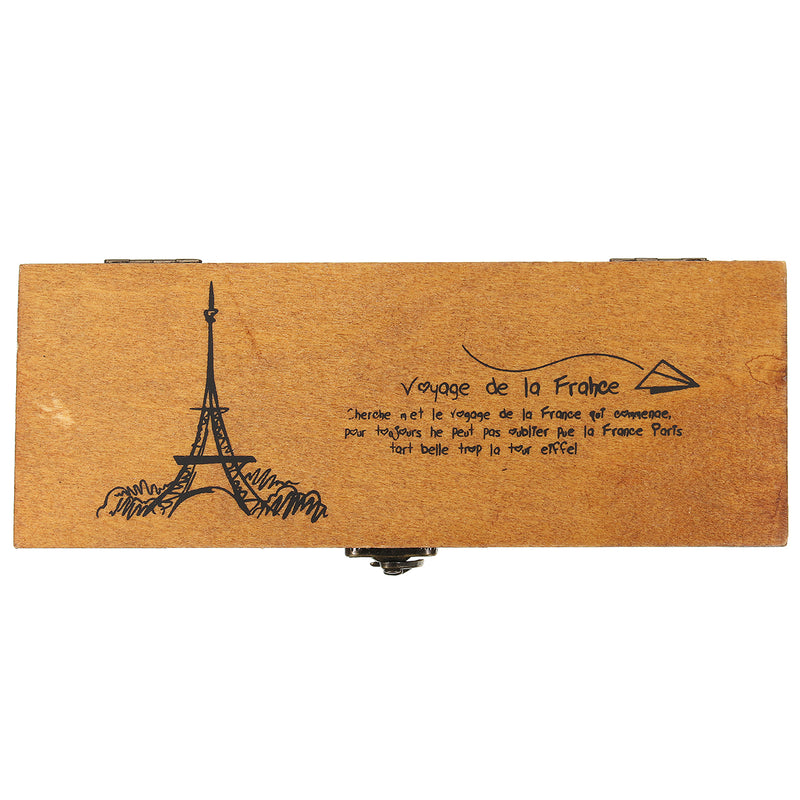 Retro Eiffel Tower Wood Wooden Pencil Pen Case Holder Stationery Storage Box