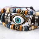 Multilayer Beaded Bracelet Eyeball Hand Woven Artificial Leather Bracelet for Women Men