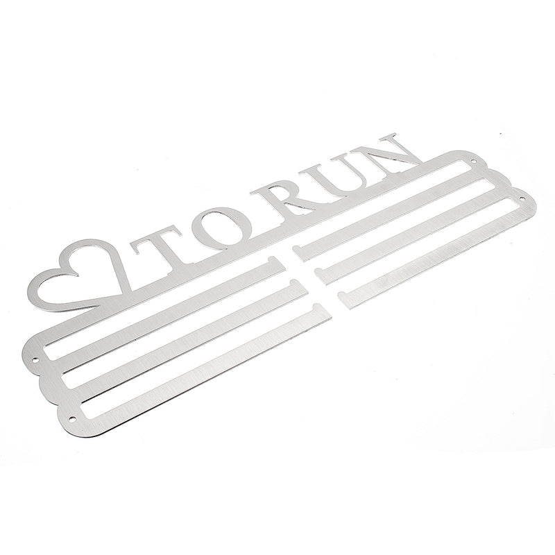'LOVE TO RUN' Medal Hanger Display Holder Brushed Stainless Steel Wire 36 Medals Hanger 32cm Triple Bar
