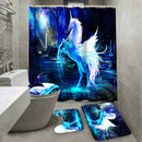 Bathroom Horse Shower Curtain Toilet Cover Mat & Pedestal Rug Mat & Bath Nonslip Mat