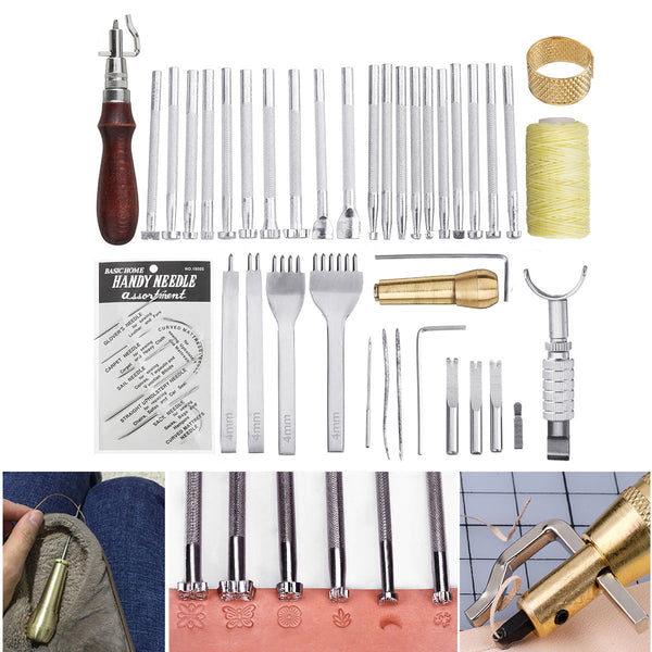 45Pcs Leather Craft DIY Work Handmade Stitching Carving Engraving Woking Tool