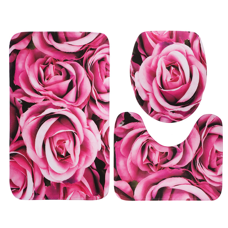 3PCS Bathroom Non-Slip Carpet Pedestal Rug Lid Toilet Cover Bath Mat
