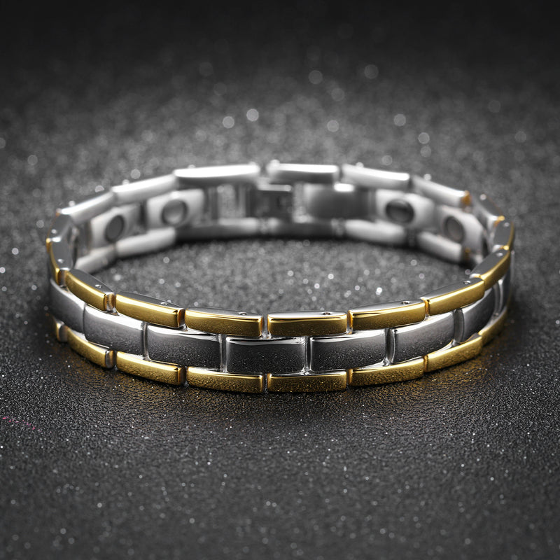 Classic Glossy Gold Business Health Titanium Steel Male Bracelet