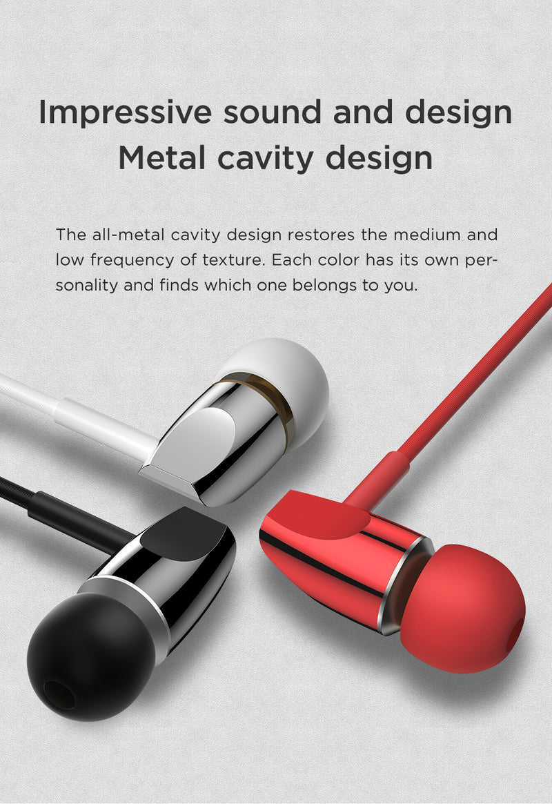 Joyroom JR-E209 Universal Metal Bass Earphone 3.5mm Wired Headphones with Mic for PC Phones