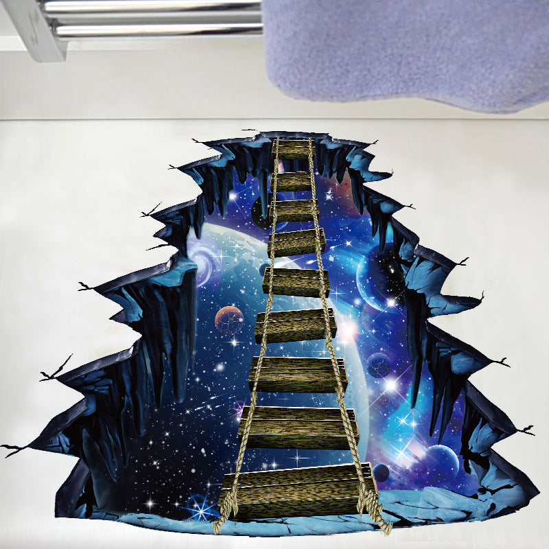 Miico Creative 3D Universe Suspension Bridge Removable Home Room Decorative Wall Door Decor Sticker