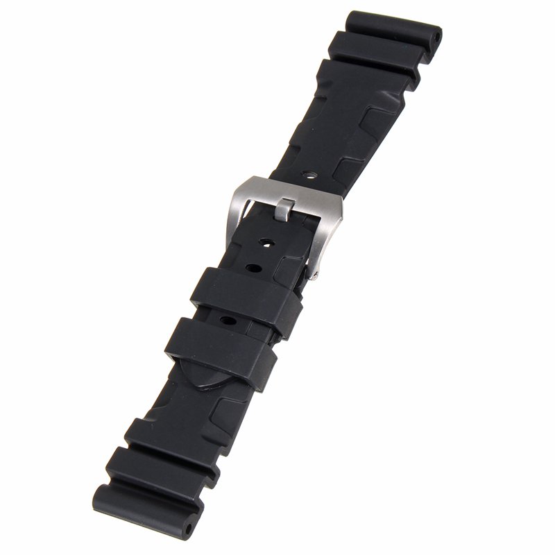 26mm Black Rubber Watch Strap Replacement Wristband With Buckle for PAM Watch