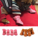 Fashionable Skid Free Warm Adjustable Hook Loop Fasteners Snap Dog Boots Pet Supplies Coffee PACK OF 4PCS